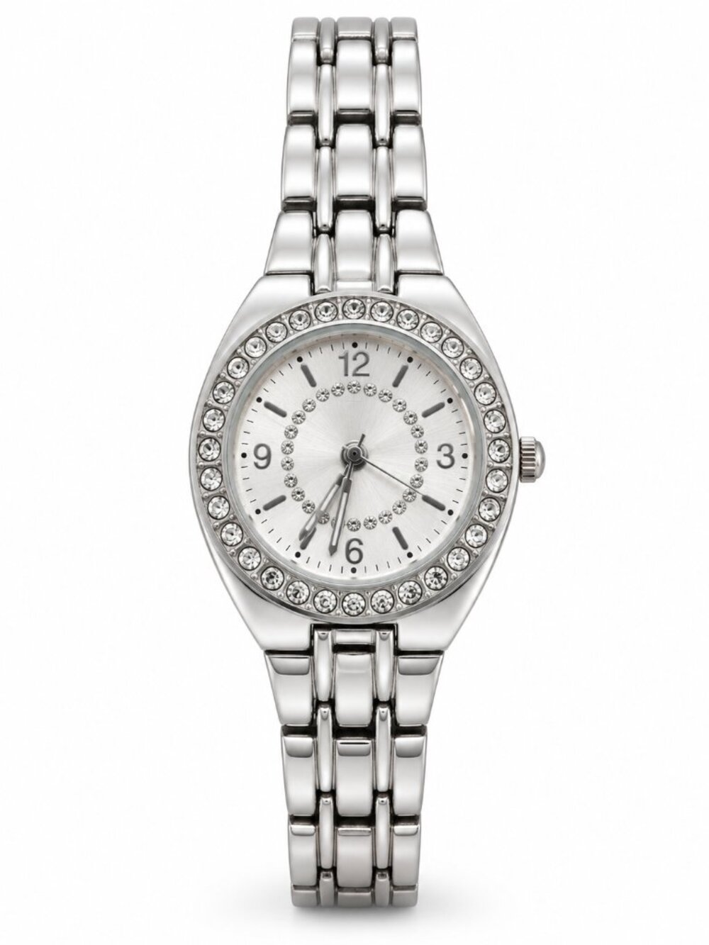 Womenโs Silver Tone Crystal Rhinestone Watch Stainless Steel Back Quartz